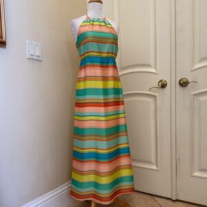 Ann Taylor petite Green , pink and Orange Halter Maxi Sundress